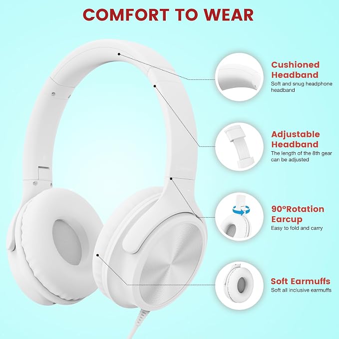 Cowyawn USB C Headphones Wired, Over Ear USB C Wired Headphones with Microphone, Volume Control, HD Stereo Sound, Foldable USB Type C Headphone for Adult/Teens/Laptop/Computer/iPhone 15/16/17, White - Image 3