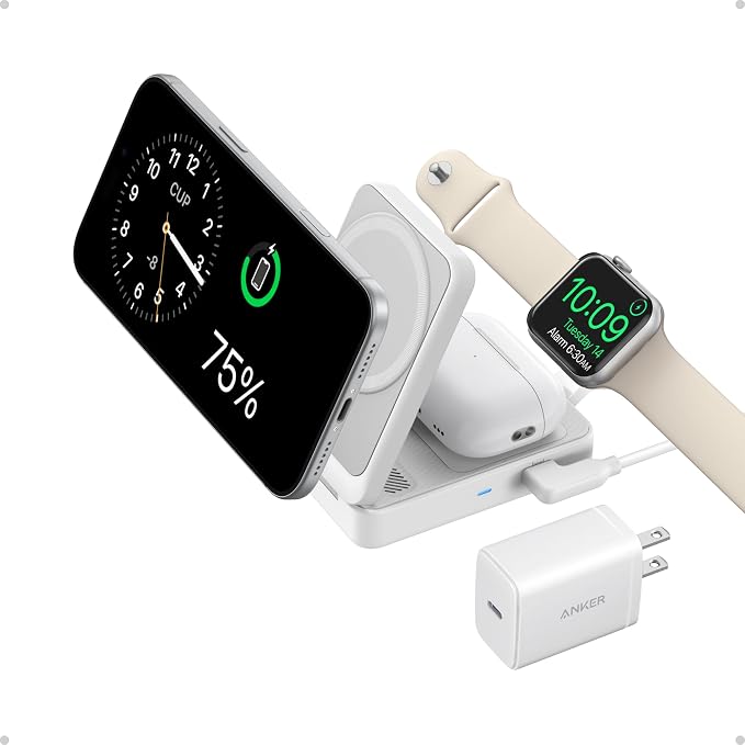 Anker MagGo 3-in-1 MagSafe-Compatible Qi2 15W Foldable Charging Station | Qi2-Certified Wireless Charging Stand for iPhone 17 - 12 Series, AirPods, Apple Watch Ultra(Non-Battery, Adapter Included) by Unknown