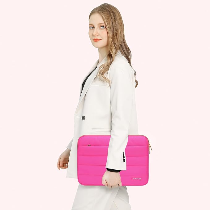 MOSISO Laptop Case 13.3 inch,13-13.3 inch Puffy Laptop Sleeve Carrying Case | Compatible with MacBook Neo/Air 13.6/Pro 13/14, HP Dell ASUS Lenovo, Polyester Horizontal Bag with Small Case, Rose Red - Image 6