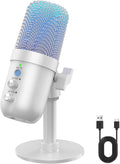 USB Microphone, Computer Condenser Mic with Noise Cancellation, Echo Mode, RGB Lighting, Mute Button, Plug & Play Gaming Mic for PC, Mac, PS5, Streaming, Recording, Podcasting & Online Meetings White by Unknown