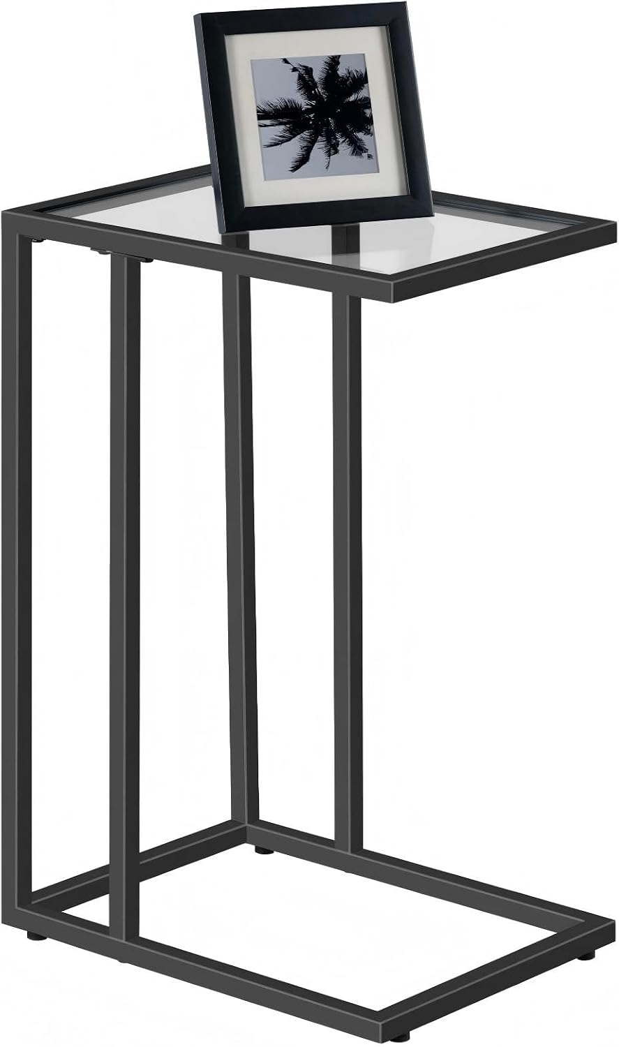 HOOBRO C Shaped End Table, Glass Side Table with Metal Frame by HOOBRO