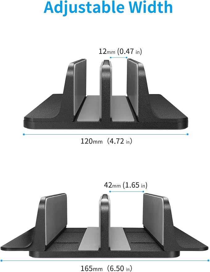 JARLINK Double Vertical Laptop Stand, Adjustable Aluminum Desk Dock, Black | Vertical Laptop Holder Fits up to 17.3" Notebooks, Space-saving Desktop Organizer for MacBook, Surface, Dell & Gaming Laptops - Image 3