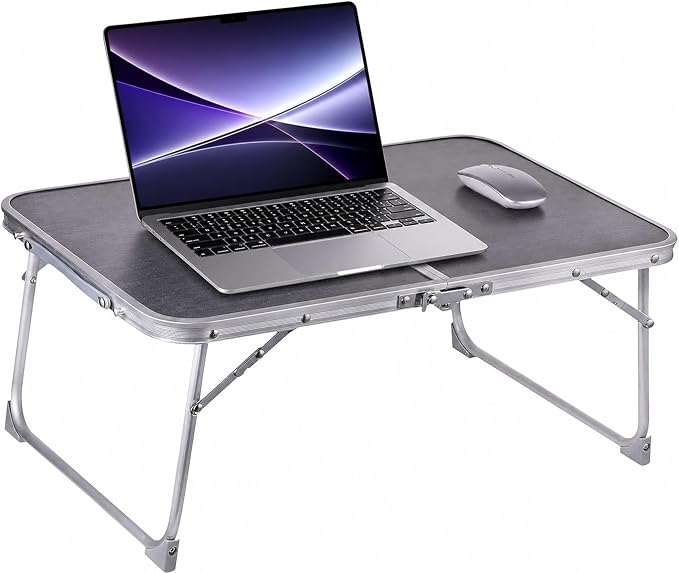 Foldable Laptop Desk, Portable Bed Table with Hidden Storage, Gray | 23.6 x 15.3 in Work Surface, Hidden Storage, Aluminum Frame, Anti-Slip Feet, Carry Handle, Safety Locks by CHEERWELL