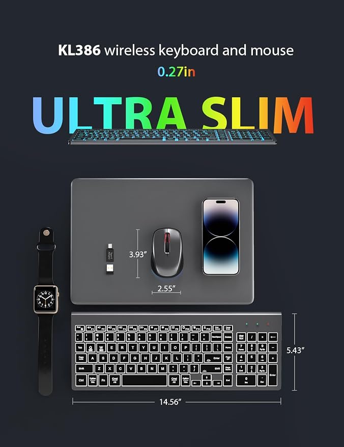 Wireless Keyboard and Mouse Combo, Compact Backlit Scissor Keys | Slim Design, Rechargeable, Quiet Typing, RGB Mouse, Auto Sleep, 2.4GHz USB Wireless, KM61PRO Portable Set for Windows & Mac - Image 7