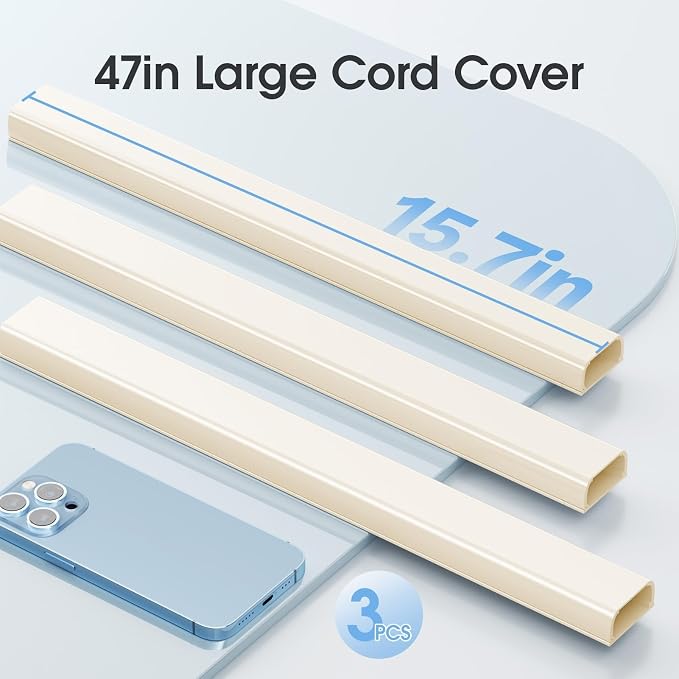 47in XX-Large Beige Cord Hider Wall Mounted TV, Pre-drilled Cord Cover, Wire Hiders for TV on Wall, Paintable Cable Cover, W2.36in H0.75in - Image 3