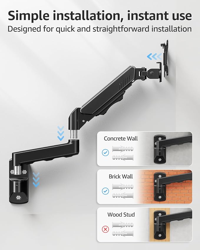 MOUNTUP Single Monitor Wall Mount for Max 32 Inch Computer Screen, Fully Adjustable Monitor Arm, Wall Mount Monitors Holder Support 4.4-19.8lbs Display, VESA Bracket Fit 75x75mm, 100x100mm - Image 7