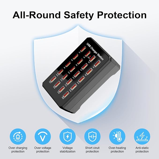 100W 20-Port USB Charging Station for Multiple Devices | USB Charging Hub Compatible with iPhone, Android Tablet and More-Desktop Charger for Home, Office & Entrepreneur - Image 4