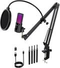 Gaming USB Microphone, RGB Condenser mic with Mute, Gain, Monitoring, Boom Arm for Streaming, Podcast, Twitch, YouTube, PC, Computer, PS5, (M160+) by FDUCE