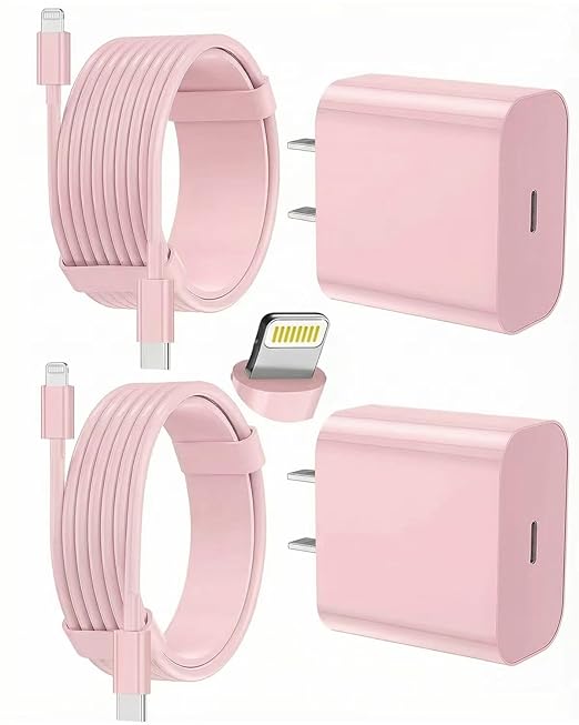 iPhone Charger Fast Charging, USB C Charger Block, 6FT/10FT Lightning Cable | For Apple iPhone 14/13/12/11 Series, 2-Pack USB C to Lightning Cables, AirPods with Lightning Charging Case,Pink by Unknown