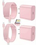 iPhone Charger Fast Charging, USB C Charger Block, 6FT/10FT Lightning Cable | For Apple iPhone 14/13/12/11 Series, 2-Pack USB C to Lightning Cables, AirPods with Lightning Charging Case,Pink by Unknown