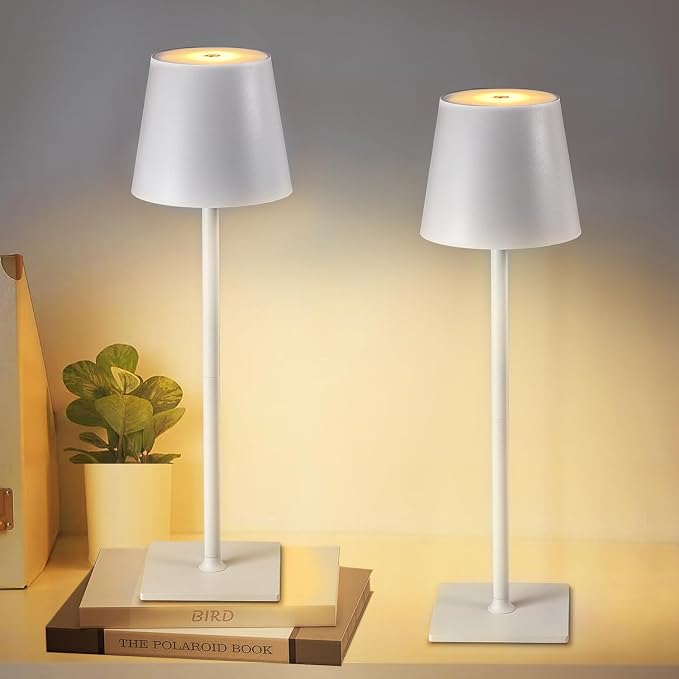 CHLORANTHUS 2 Pack Cordless Table Lamps, 3 Colors Stepless Dimming, 5000mAh Rechargeable Battery LED Desk Lamp for Bedroom/Couple Dinner/Desk/Cafe/Dining Room/Terrace - Image 2