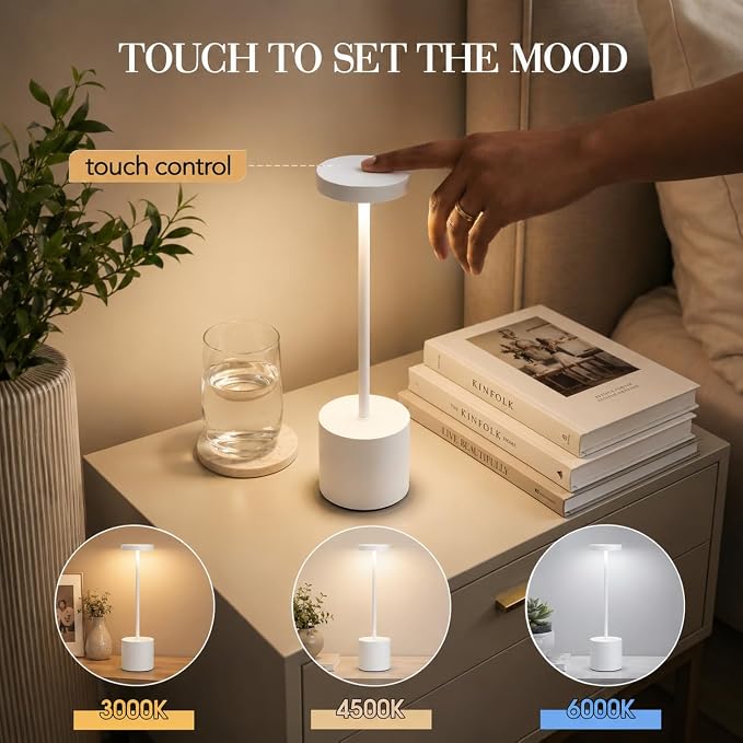 AUDLES White Cordless Table Lamp Set of 2, USB Rechargeable Touch Dimmable | Desk lamp with 3 color temperatures, touch control, USB charging, IP54 rated for bedroom, dorm, office, and nightstand - Image 3
