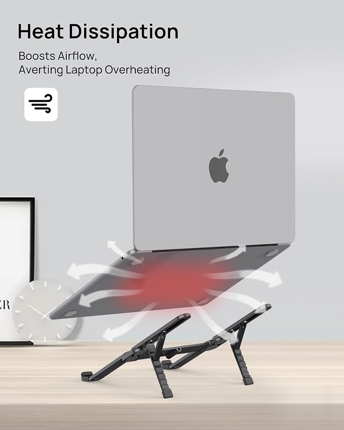 Ultra Compact Foldable Laptop Stand - Portable Laptop Holder for Desk & Travel Use, Ergonomic Aluminum Computer Holder with Adjustable Height for MacBook, Tablet 10-16" (Dark Black, Bi-Fold) - Image 9