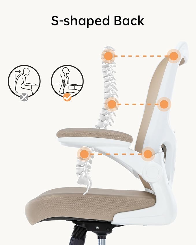Ergonomic Office Chair,PU Leather Swivel Desk Chair with Lumbar Support,Adjustable Height Executive Task Chair with Flip-Up Armrests,Comfy Coumputer Chair for Home Office(Khaki) - Image 3