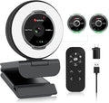 Angetube Streaming Webcam with Microphone, USB 1080P Web Cam w/Ring Light | Remote Control, 1080P@60FPS, 5X Digital Zoom, Built in Privacy Cover, HD Computer Web Camera for Desktop, PC, Laptop, Mac by Angetube