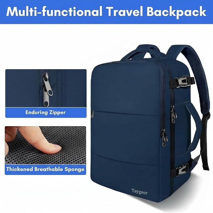 Taygeer Carry On Backpack, 35L Travel Backpack for Women Airline Approved | Laptop Bag with Water Bottle Pocket & Shoe Pouch, Personal Item Mochila for College Business Trip Weekender, Dark Blue - Image 7