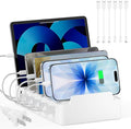 Charging Station for Multiple Devices, 6 Port USB Desktop Charger Dock Compatible with iPad, Samsung, Android, Tablet, Family Multi Phone Charging Organizer with Divider Holders, Fireproof ABS (White) by Wasitfan