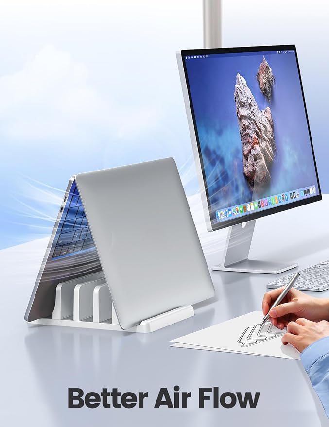 Vaydeer 3-Slot Vertical Laptop Stand Made of Premium ABS Plastics 5 in 1 Design Space-Saving Adjustable Desk Organizer for All MacBook/Chromebook/Surface (White) - Image 3