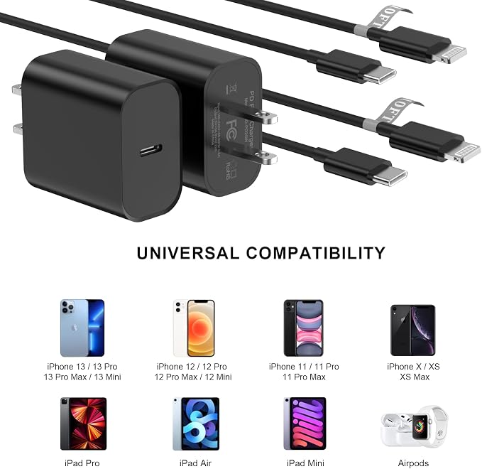 iPhone 14 13 Charger Fast Charging 10 FT, 20W USB C Charger Block & Cable | [Apple MFi Certified] 20W Type C Wall Charger & 10FT Long USB C to Lightning Cable for iPhone 14 13 12 11 Pro Max XS XR X 8 7 - Image 4