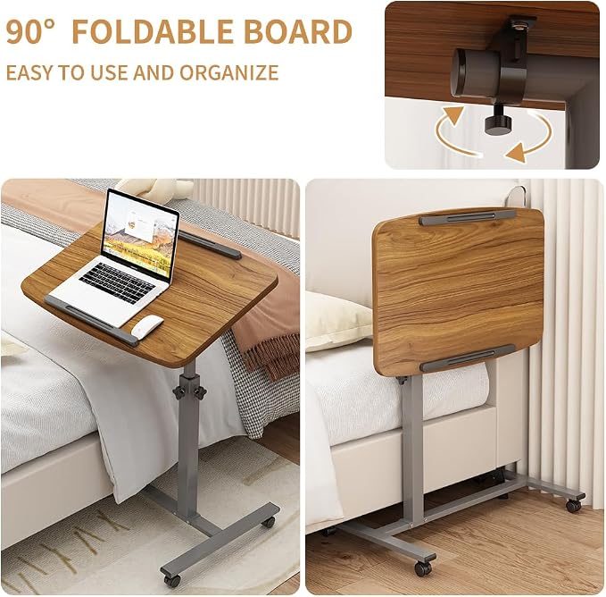 Laptop Table Mobile Adjustable Height Portable Desk Notebook Swivel PC Computer Rolling Desk with Wheels, Laptop Stand for Couch Bedside Hospital Bed Table - Image 5