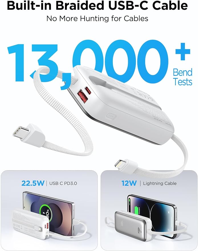 Portable Charger, Power Bank Fast Charging 10000mAh Battery Pack Charger Portable with Built in Cables Travel Essential Portable Power Bank for iPhone 17 16 15 14 13 Samsung Galaxy S24 S23(1Pack) - Image 7