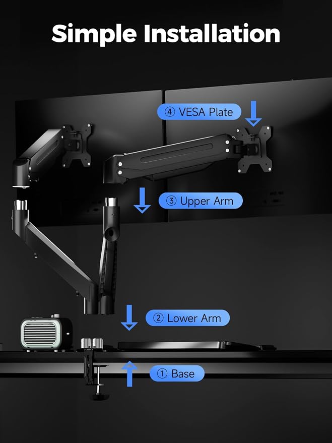 Suptek Dual Monitor Mount Stand-Height Adjustable Gas Spring Monitor Arm Desk Mount for 2 Computer Screens 17 to 35 inches - Each Arm Holds up to 24.25lbs,Black(MD8SP) - Image 7