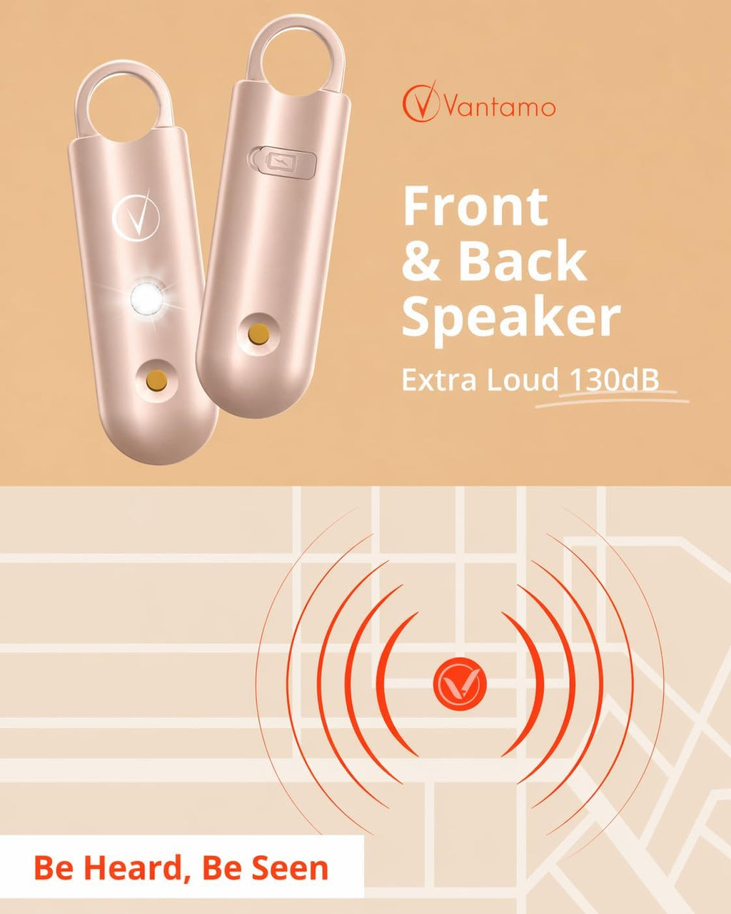 Vantamo Personal Alarm for Self Defense with Low Battery Notice, Strobe Light & Extra Loud 130 dB Double Speakers Safety Keychain Set for Women, Rechargeable Panic Button for Womens Self Defense - Image 3