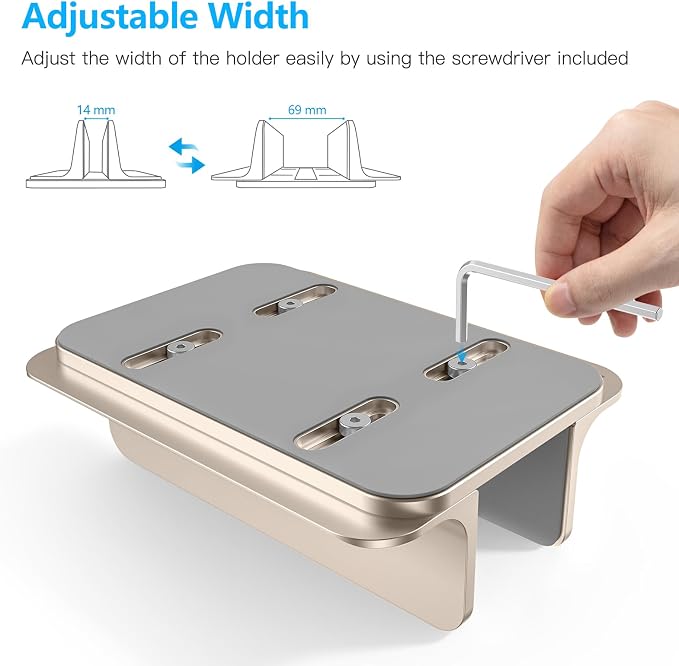 OMOTON Vertical Laptop Stand Holder, Adjustable Dock for MacBook, Starlight | Aluminum Stand for MacBook Stand, Fits Chromebook & Gaming Laptops up to 17.3 in, Office Desk Organization, Space-Saving - Image 6