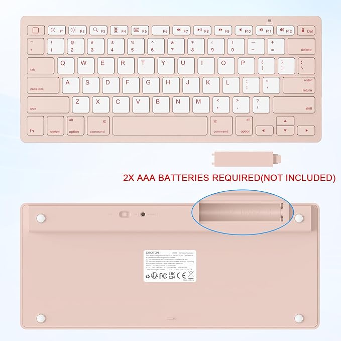 OMOTON Ultra-Slim Bluetooth Keyboard for iPad,iPad Pro/Air/Mini,iPhone | Stable Wireless iOS Keyboard with 12 Multimedia Keys, Portable Size for Office, Business, Travel, School, Pink & Pearl White - Image 4