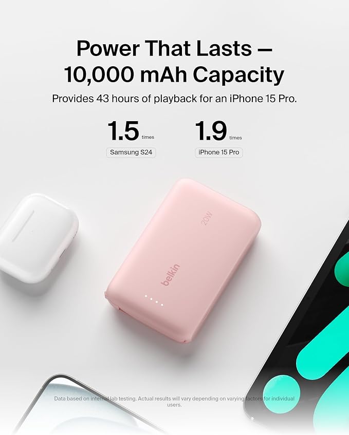 Belkin 10000mAh 20W USB C Power Bank, Portable Charger for iPhone & iPad | Fast Charging, Integrated USB C Cable, Eatra USB C Port, iPhone 17, iPad, Samsung Galaxy S26, Charge 2 Devices - Image 8
