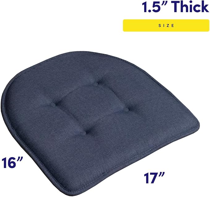 Sweet Home Collection Chair Cushion Memory Foam Pads Tufted Slip Non Skid Rubber Back U-Shaped 17" x 16" Seat Cover, 12 Count (Pack of 1), Denim Blue - Image 2