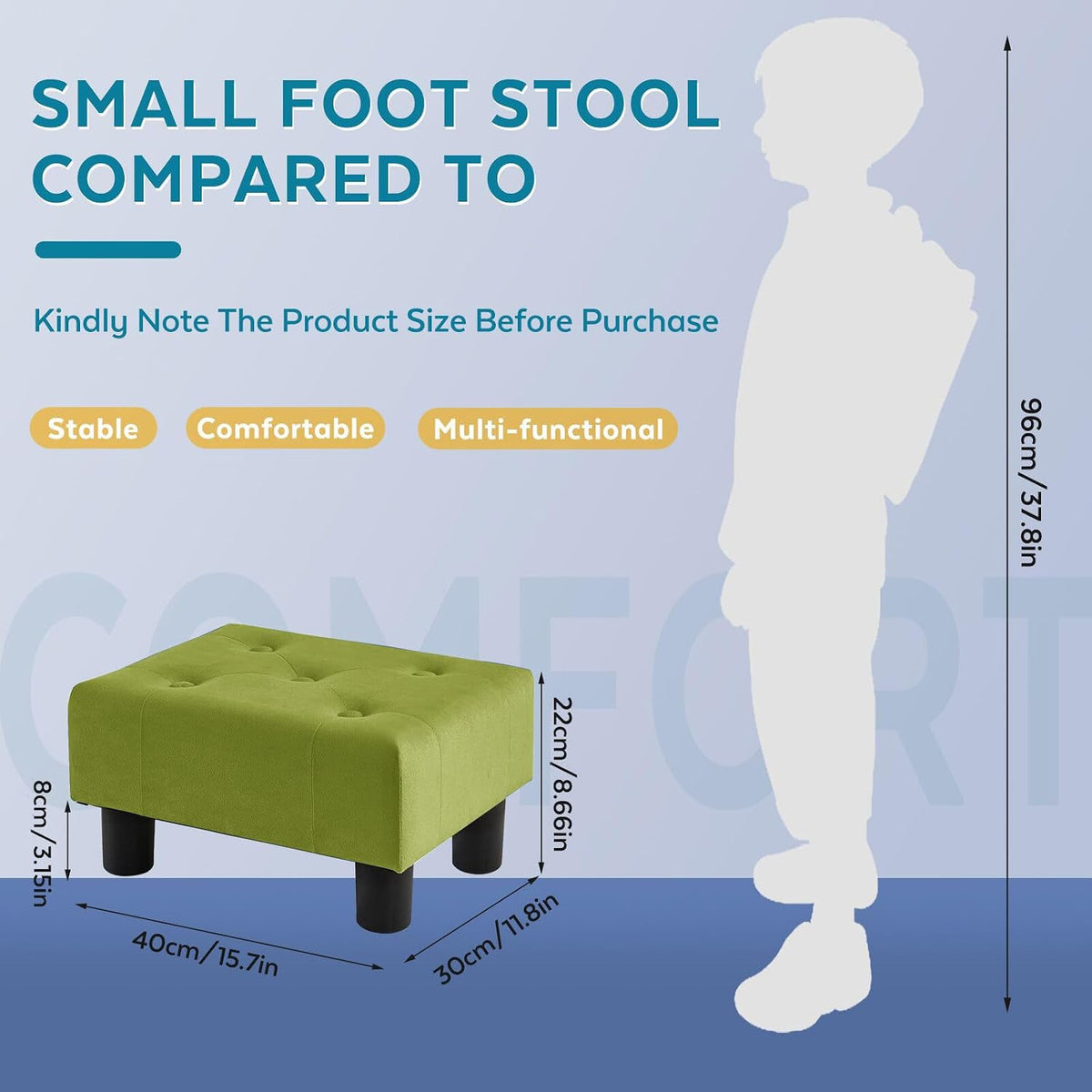 Small Foot Stool Ottoman, Velvet Footstool Ottoman Foot Rest for Couch, Rectangle Footstools and Ottomans Small for Living Room, Entryway and Bedroom (Olive Green) - Image 2