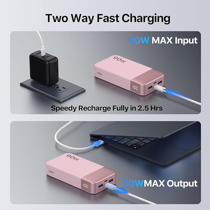 NOBIS Portable Charger 20000mAh 90W Laptop Power Bank | 2C+2A USB-C Fast Charging Battery Pack with LED Display for Laptops, Tablets, Steam Deck & Phones - Image 6