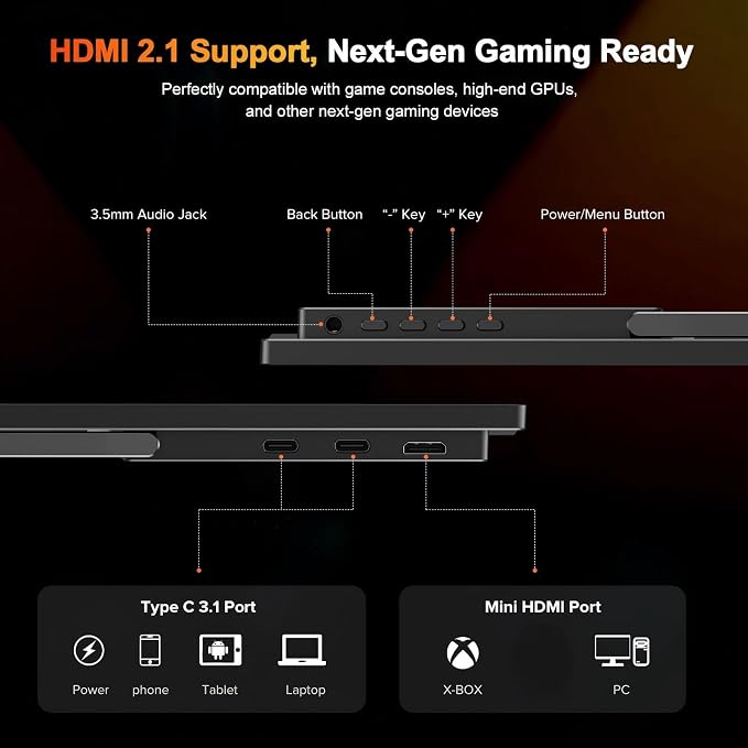 UPERFECT 2.5K 240Hz Portable Monitor, 16" 2560x1600 Portable Gaming Monitor | QHD 100% DCI-P3 400 Nits with Kickstand, VESA, Adaptive Sync HDMI 2.1 External Screen for Laptop PC Phone Game Console - Image 8