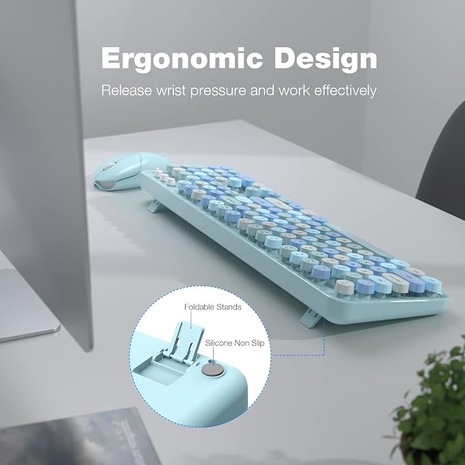 MOFII Wireless Keyboard and Mouse Combo, Blue Colorful Round Key Typewriter Keyboards, 2.4GHz Full Size Keyboard Computer Mice, USB Receiver Plug and Play, for Laptop, PC, Chromebook, Smart TV - Image 3