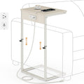 C Shaped End Table with Charging Station, Adjustable Height Side Table for Couch, Small Side Table, 33.2'' Tall Couch Tables that Slide Under, Tv Tray End Table for Living Room, Beige by Vagusicc