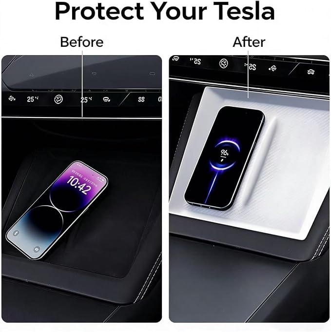 Center Console Wireless Charging Pad Protector for Tesla Model 3 (Highland 2024-2025) & 2025-2026 Tesla Model Y Juniper, Ultra-Thin Phone Non-Slip Pad, Silicone Charging Tray Cover Accessories - White - Image 3