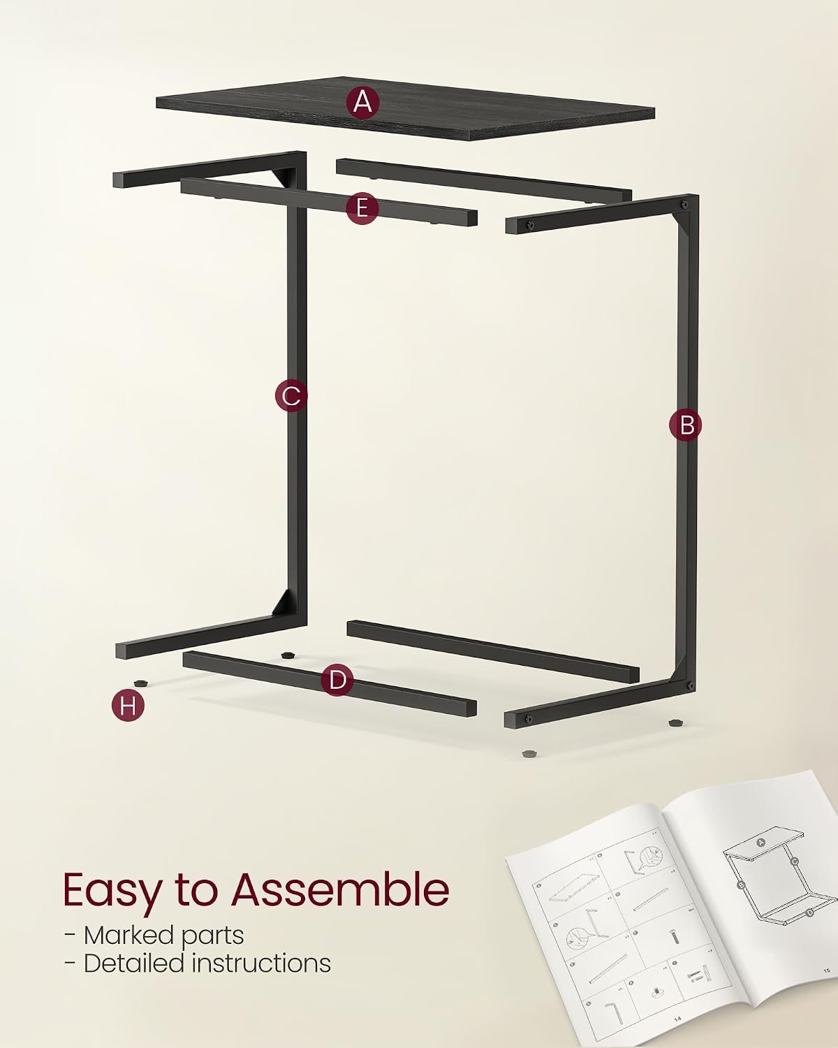 VASAGLE C Shape End Table for Couch or Sofa, Industrial Small Side Table - Image 7