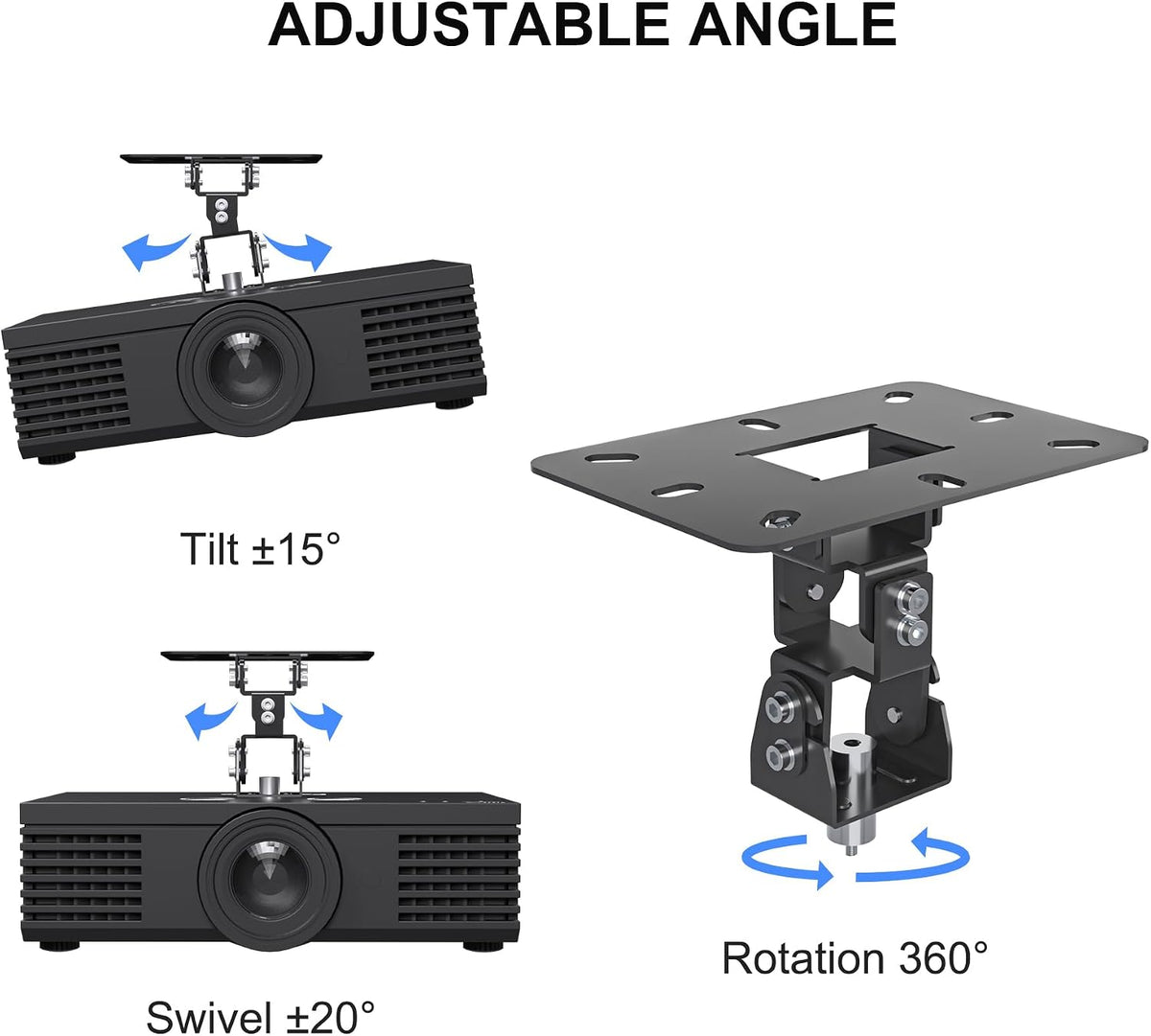 Mini Projector Ceiling Mount Stand Adjustable Wall Mount Hanger Bracket for Mini Projector with 2 Free Adapters, Black PR14MINIB - Image 2