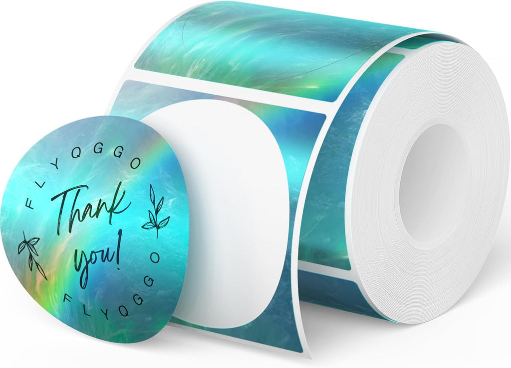 2-Inch Holographic Thermal Stickers - Rainbow Glitter Finish, Water-Proof & Tear-Resistant Label, No Residue Removable Label for Price/Name Tag, Logo Design, Aurora Blue(200Pcs/Roll) by FLYQGGO