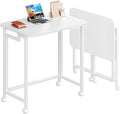 4NM 23.6" Mobile Small Rolling Computer Desk, Folding Laptop Cart Table with Wheels, Portable Office Desk for Small Space Couch Bed - All White by 4NM