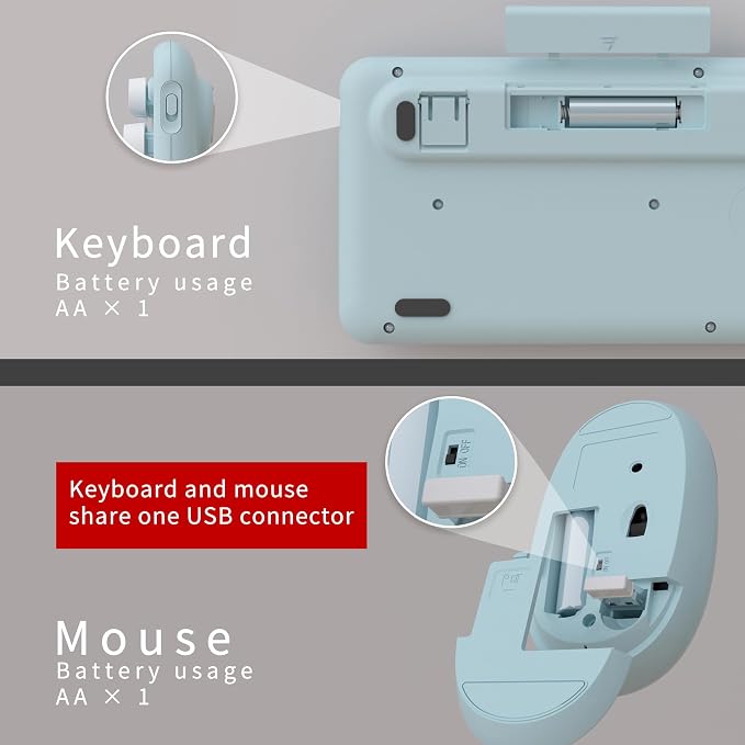 UBOTIE Colorful Wireless Keyboard and Mouse Combo (Blue-Colorful) | Retro Typewriter Floating Full-Sized Keys Computer Keyboard with Optical Mouse, 2.4GHz USB Connection for Windows Mac - Image 6