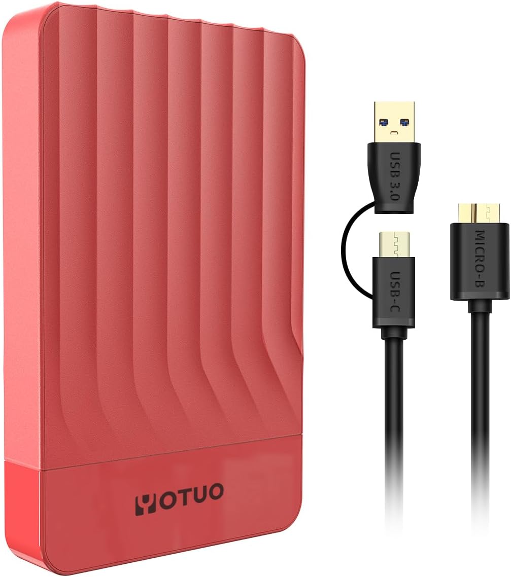 YOTUO 320GB External Hard Drive, Portable Storage Expansion HDD, USB 3.0 & USB-C for PC, Mac, Desktop, Laptop, Smartphone, PS4, Xbox One, Xbox 360, Office & Game, Red by YOTUO