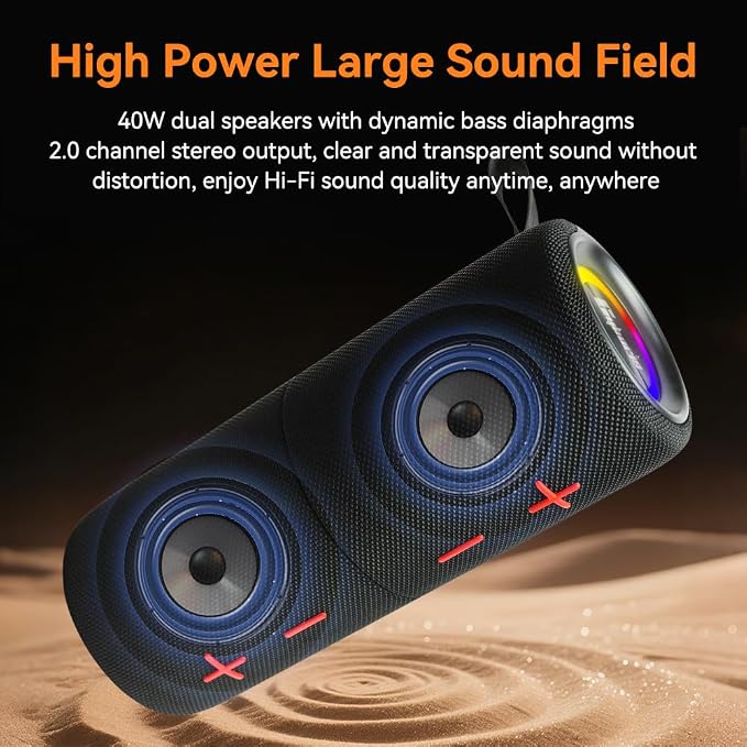 2 in 1 Magnetic Dual Splittable Bluetooth Speaker, 40W Portable Wireless Speakers with Deep Bass, IPX6 Waterproof, Bluetooth 5.3, 24H Playtime, 360° Stereo Sound for Home, Outdoor, Party, Travel - Image 7