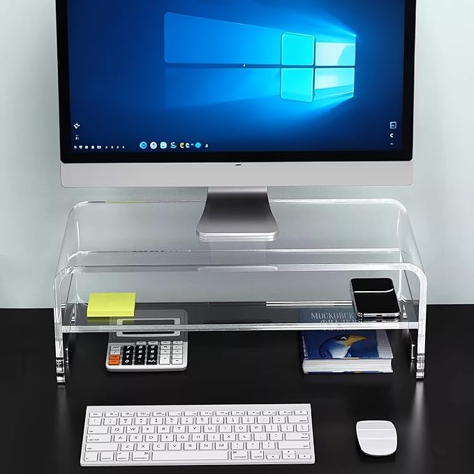 Acrylic Monitor Stand, 16 inch 2 Tier Computer Monitor Stand Riser | Computer Monitor Riser, Compatible with iMac, PC, Desktop, Laptop, TV Screen, Extra Storage Space, Home Office - Image 4