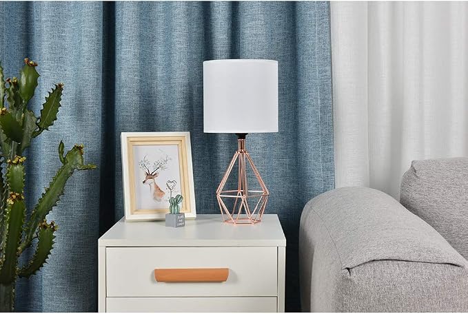 Rose Gold Bedside Table Lamp,Modern Small Desk Lamp with TC Fabric Shade Geometric Metal Base for Kids Living Room Bedroom Nightstand - Image 6
