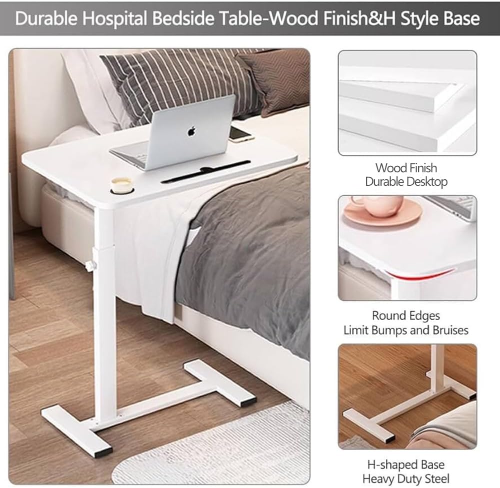 Over the Bed Table with Hidden Wheels,Height Adjustable Bedside Table Tray - Image 6