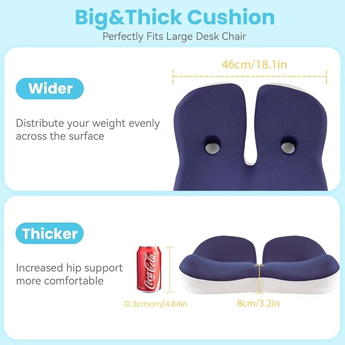 Seat Cushion, Memory Foam for Sit Bone and Back Pain Relief | Dual-Hole Ventilation, Coccyx,Sciatica and Tailbone Hip Relief ,Posture Support ,Office Chair and Car Seat,Home Use - Image 3