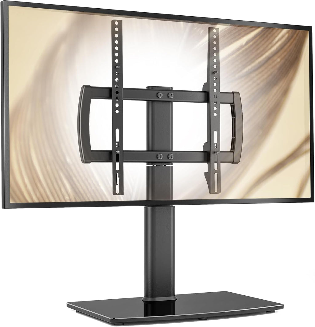 Universal Swivel/Table Top TV Stand 27 to 60 inch TVs 80 Degree Swivel, 4 Level Height Adjustable, Heavy Duty Tempered Glass Base, Holds up to 99lbs Screens, HT04B-001 by Hemudu