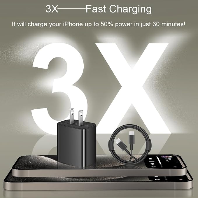 iPhone 17 16 15 Charger Fast Charging 3+3Pack 20W USB C Wall Charger with Extra Long 10FT Fast Charging Cable Compatible with iPhone 17/17 Air/17 Pro/17 Pro Max/iPhone 16/15 Series, iPad Pro-Black - Image 2